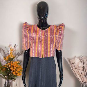 Orange/Multicolored Woven Fabric Ethnic Bolero with Mestiza Sleeves